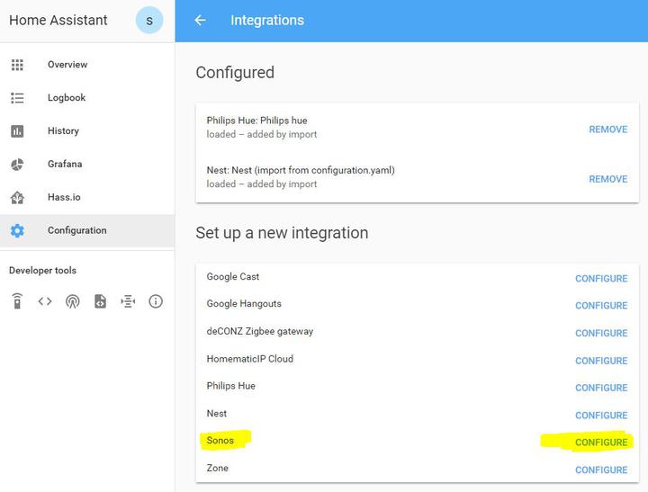 Home Assistant Sonos integrations