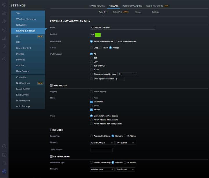 Unifi Controller firewall